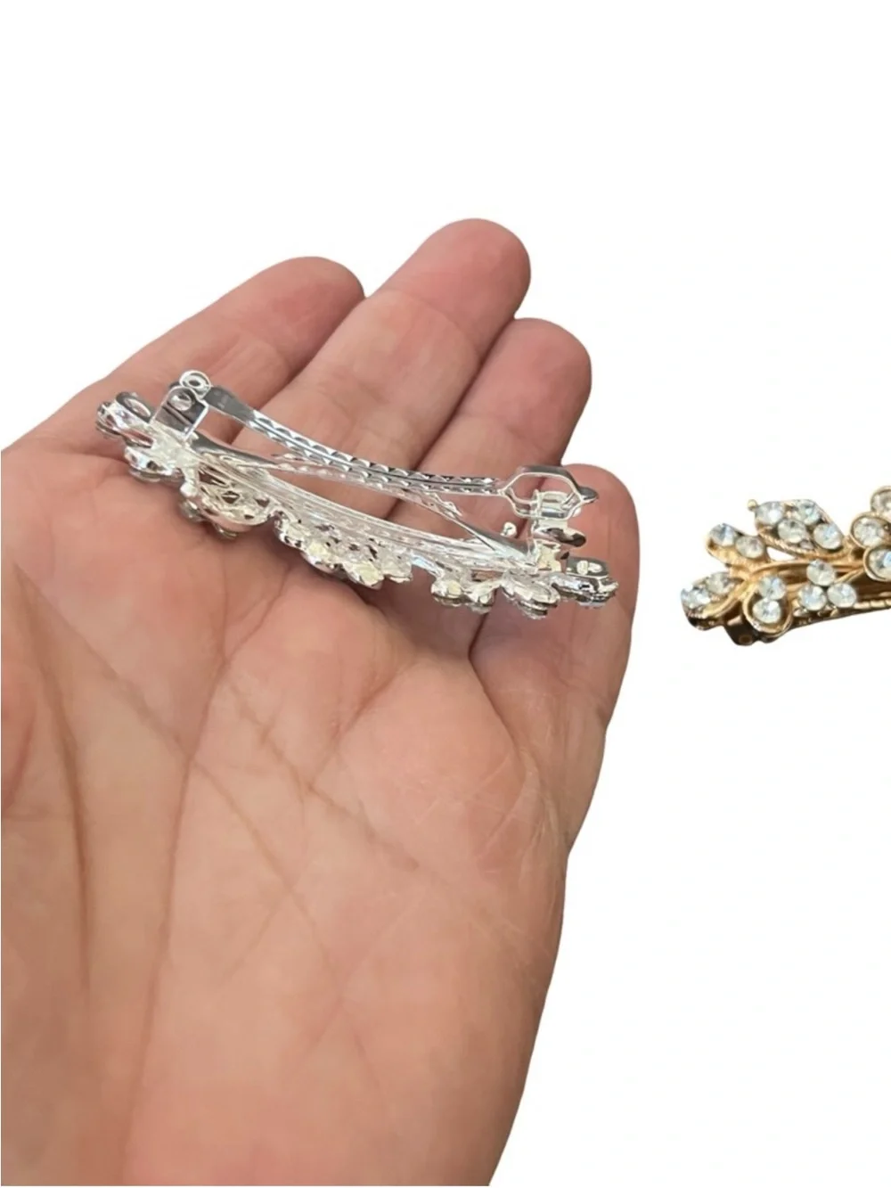 Rhinestone Floral Leaf Hair Clip - Silver Crystal FINAL PRICE DROP